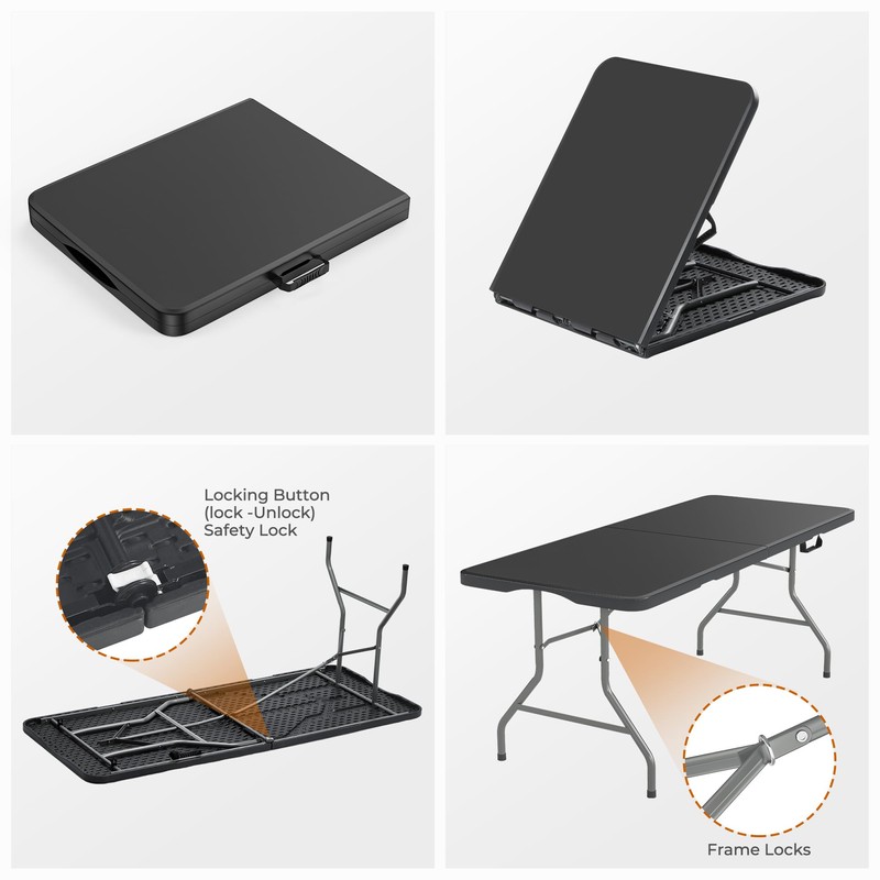 Fenbeli 5FT Folding Table, 350 LBS Heavy Duty with 18%