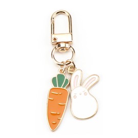 Cute Keyring with Cute Little Rabbit and Carrot Shaped Metal Pendant, Gifts for Women, Girlfriends and as a Birthday Gift, Birthday Gift for Women, silver, S