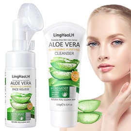 Limpiadores Faciales De Aloe Vera, Espuma Hidratante Suave Con Cepillo, Limpieza Profunda, Control De Grasa De Larga Duración, Limpiador Facial Espumoso De Aloe Vera Para Todo Tipo De Piel.