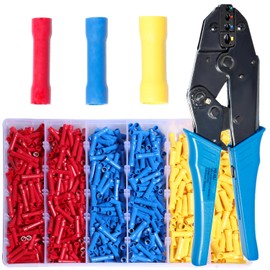 Shengbowi Butt Splice Crimp Connectors Insulated Electrical Straight Wire Terminal 22-10 AWG Crimping Tool Marine Automotive Terminals Assortment Kit PVC Kits Yellow/Blue/Red