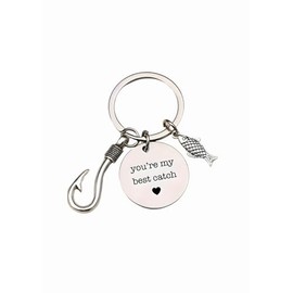 LLQQJJ Fishing Hook Keychain– fish charm-Themed Key Ring with Brown Stone boho Beads, Minimalist & Stylish Accessory for Anglers, Daily Use, or Gift