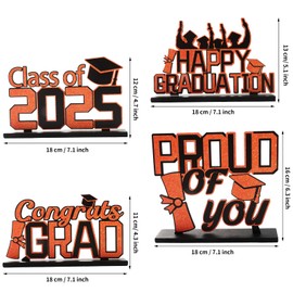 4 Pieces Class of 2025 Graduation Party Decorations Wooden 2025 Graduation Congrats Grad Centerpieces Congratulate Graduation Table Toppers for High School College Graduation Party Favor (Orange)