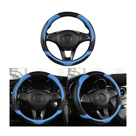 Adunsiaoto Car Steering Wheel Covers Breathable, Car Steering Wheel Covers Soft Carbon Fiber Anti-Slip, Car Steering Wheel Cover Fit for Four Seasons, Protector Accessories for Cars(Black/Blue)