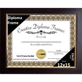 Creative Picture Frames 12x15 Diploma Frame Exact - No Mat, Majestic Mahogany Frame with Gold Rim, Display Photo or Art with intalled wall hanger