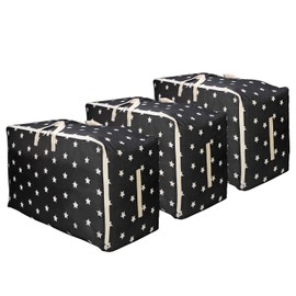 Vinsani 3pcs Clothes Storage Bags Organizer Large Capacity 105L Double Zipper, Moisture-Proof Underbed Storage Perfect Space for Clothes, Toys, Beddings, Blankets and Duvet – Black Star