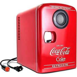 Coca-Cola Bluetooth Speaker Mini Portable Fridge, Compact Personal Cooler Warmer, 12V DC/110V AC for Home, Dorm, Car, Skincare, Cosmetics, Medication, Red