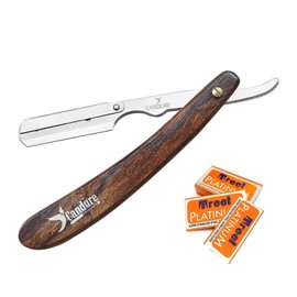 Candure Rasiermesser Herren mit Wechselklinge Edelstahl Extra Scharfe Profi Rasiermesser Klingen für Präzisen Formen und Schneiden Bart - Barber Friseur Messer mit Holzgriff & 10 Rasierklingen 13cm