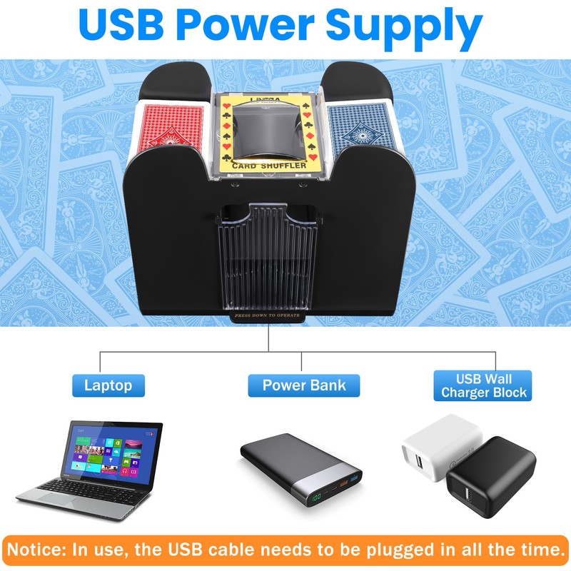 Lineba Card Shuffler for 1-6 Decks Cards, USB Power/Battery Operated