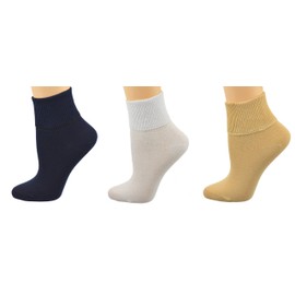 Sierra Socks Women's 100% Combed Cotton Ankle Turn Cuff 3 Pair Pack (8 (Fits Shoe Size 4.5-6), Assorted (Navy/Khaki/White))