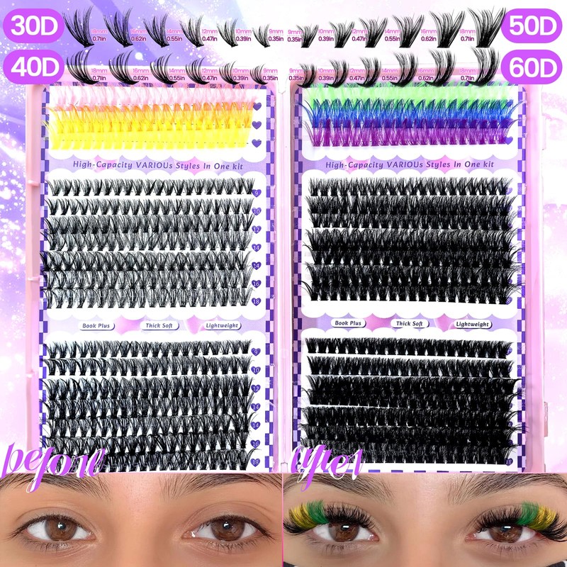 680 Pcs Lash Clusters Kit, 28 Rows Mixed Black and