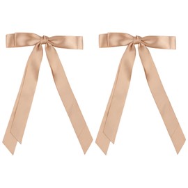 Totelux Bow Hair Clips Silky Satin Hair Ribbon Ponytail Holder Hair Bows with Long Tail Bowknot Hair Barrette for Women Girls Hair Accessories Khaki 2Pcs
