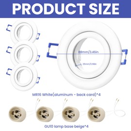 HPiano Set of 4 Recessed Spotlights GU10, LED Mounting Frame Spotlight, GU10 Socket for LED Halogen, Frame with GU10 Socket, Modern Recessed Spotlight Frame, GU10 Socket for LED or Halogen Bulbs