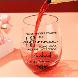 Retirement Gift Wine Glass For Women, Pairs Well With Retirement Stemless Wine Glasses & Linen Wine Gift Bag Set, Humorous Gifts For Retired Coworkers, Happy Retirement Party Gifts-159