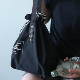 Simple Drawstring Insulated Lunch Bag - Linen & Canvas Industrial Style Picnic Bento Box-Drawstring Material Random - Color: Black