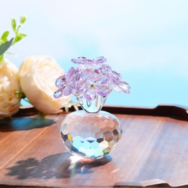 Purple Crystal Forget Me Not Glass Flowers Bouquet Gift for Women, Wife, Mom - Crystal Figurine Home Office Tabletop Decor - Anniversary Birthday Wedding Present