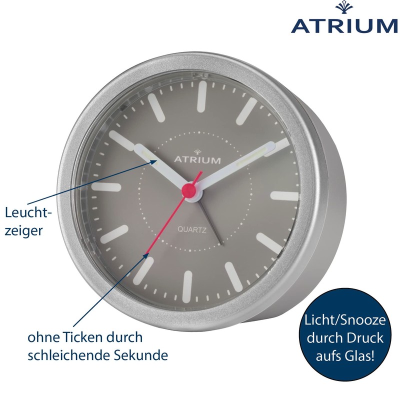 Atrium moderner Design Wecker Analog Quarz ohne Ticken mit Licht