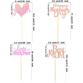 Cotiny 56 piezas de decoración para cupcakes para el día de la madre con purpurina, decoración para tartas para el mejor día de la madre, amor y madre (4 estilos)