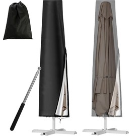 KUIZHEN Parasol Protective Cover, Parasol Cover with Rod Cantilever Parasol Protective Cover, 210D Oxford Fabric, UV Protection and Weatherproof for 1 to 3 m, Round and Square Cantilever Parasol, Black