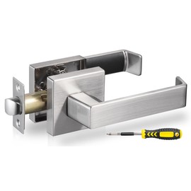 Lanwandeng Square Door Lever Door Lock Handle Lockset Keyless Doorknobs, Passage Knobs Lock, Interior Hallway Passage Closet Lock in Satin Nickel 2.1 lb One Lever