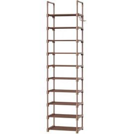 Kitsure Shoe Rack - 10-Tier Shoe Organizer with Detachable Fabric Shelves & Metal Frame, Tall Shoe Rack for Closet, Entrance, Living Room, 16.9" Wide - 10 Tier, Brown