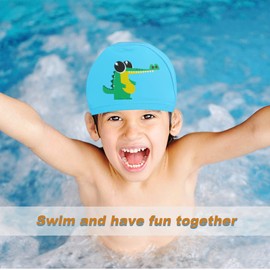 Children's Swimming Cap - Swimming Cap Children Boys for 4-10 Years, Swimming Cap Children, Swimming Cap Children (Light Blue, Crocodile)