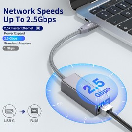 ULT-WIIQ USB C Ethernet 2.5Gb Adapter, USB C to RJ45 2.5Gb LAN Adaptor, RJ45 Gigabit LAN Adaptor, for Thunderbolt 4/3, USB4, MacOS, Windows, Linux, Steam Deck, Mac Mini Surface, NAS, Server
