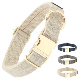 Fuzzy Friends Beige Wool Collar. A hypoallergenic, designer dog collar with gold metal buckle. This elegant boho dog collar is a comfortable dog collar and perfect girl dog collar or boy dog collar