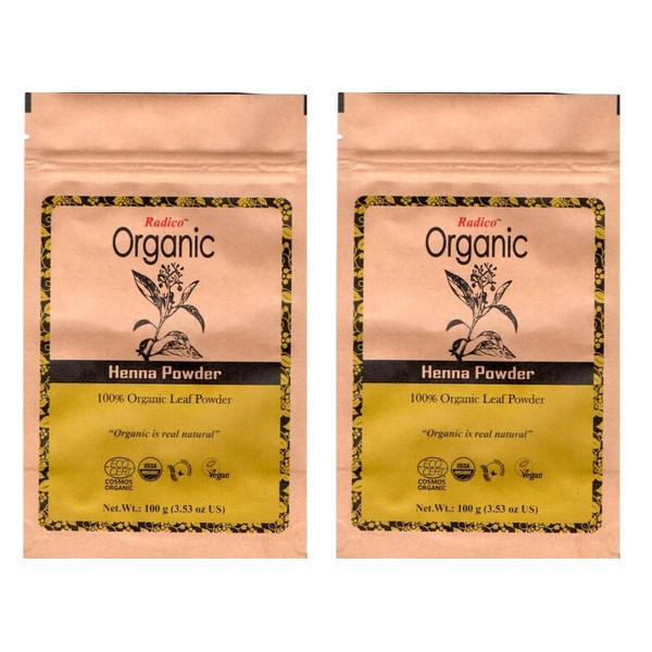 Radico Henna Leaf Powder 2 Pack (2 x 100 g) Lawsonia Inermis (Organic, Vegan) x2
