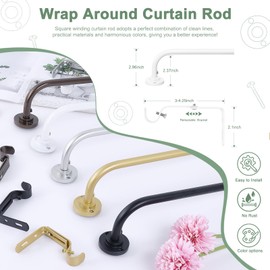 Hei!Dear White Curtain Rod, Modern Adjustable 5/8 Inch Wrap Around Window Rod for 28-48 Inch Windows, Sleek Curved Design, Heavy Duty Decorative Curtain Rod for Bedroom or Living Room
