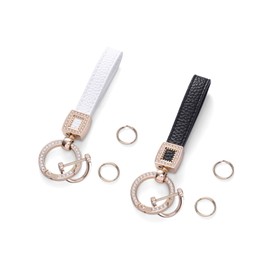 AMIR Microfiber Leather Wristlet Keychain, 2 Pack, Anti-Lost D Ring, Black