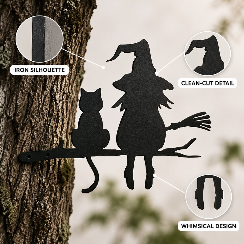 Iron Witch & Cat Garden Stake for Outdoor Decor –