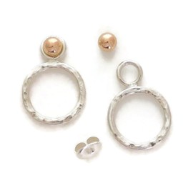Tiny petite 1/2 inch hoop ear jackets front back two sided earrings sterling silver or gold 4mm ball studs teen men women (Gold stud Silver hoop)