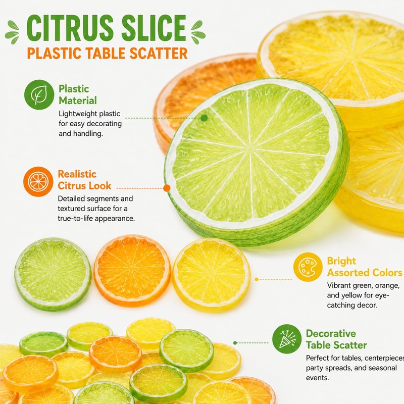 60 Pcs Artificial Lemon Slices Fake Fruit Props Yellow Green