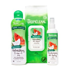 TropiClean Watermelon Grooming Kit for Dogs| Natural Pet Products Derived from Natural Ingredients | Safe for Cats | Made in The USA | 3 Piece Set
