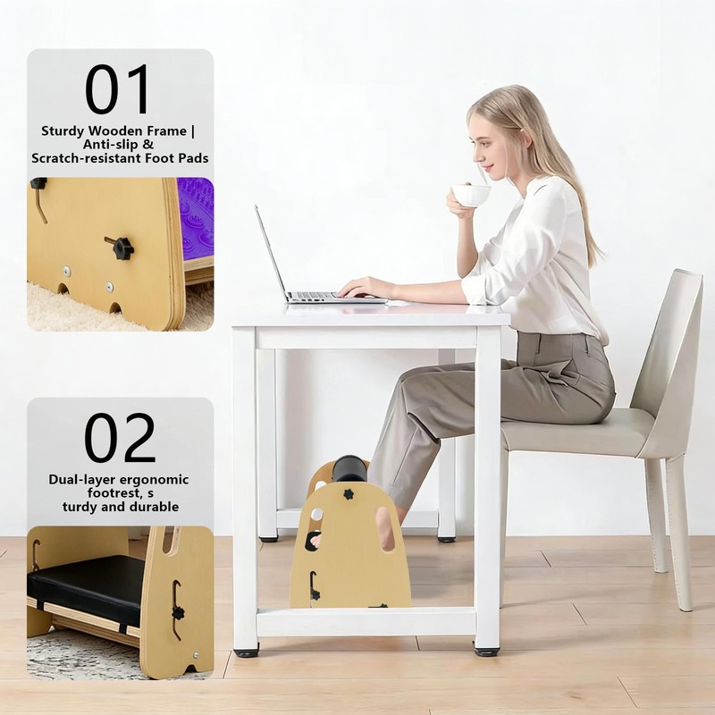Arejonner Under Desk Foot Rest,Massage & Leather Pads,Height Levels-Purple
