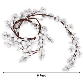 6 Feet Decorated Christmas White Berry Garland Holiday Decorations with Artificial Winter Snowy Berries for Xmas Indoor Outdoor Staircase Railing Banister Gate Door Fireplace Mantel Window Table Decor