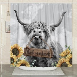 Extra-Long Shower Curtains 96 Inches, Funny Western Get Naked Shower Curtain Set Country Sunflower Bathroom Decor Polyester Fabric - Color: 1, Size: 72*72