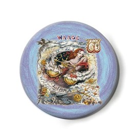 Fridge Magnet Zodiac Sign with Loving Drawing Round 5.5 cm (Scales)