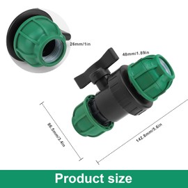 HASLED PE Ball Valve 25 mm (1 Inch) Double Nut Plastic Stop Valve for Water Pipes, Irrigation and Swimming Pool