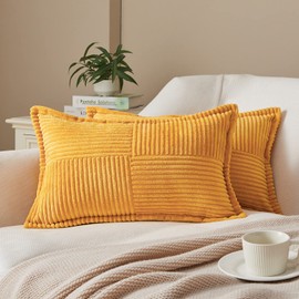 Topfinel Decorative Corduroy Cushion Covers for Autumn, the Sofa, Couch, Children's Pillow, Neck Pillow, Set of 2, 30 x 50 cm, Yellow