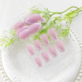 Medium Press on Nails Square Fake Nails with Silver Glitter White Lines Design Nails Press ons Pink Full Cover False Nails Winter Acrylic Nails Glossy Glue on Nails for Girls 24Pcs