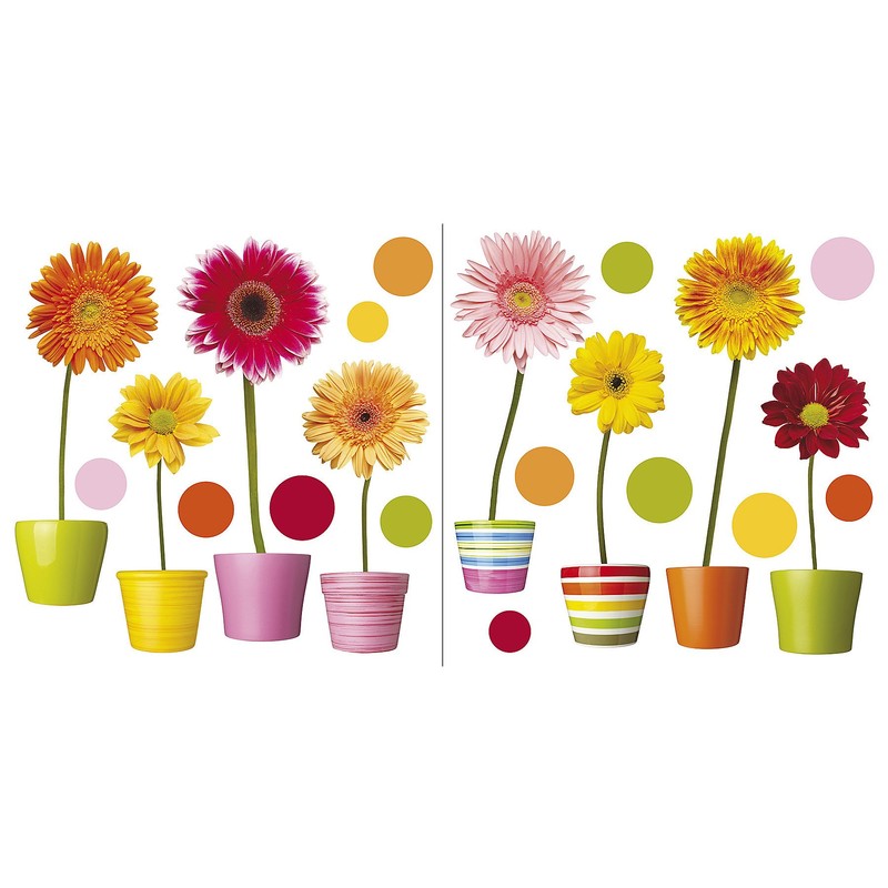 Home Decor Line CR-64003 Gerberas Flowers Window Decals, Multi-Color