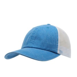 Vintage Washed Cotton Soft Mesh Adjustable Baseball Cap (Blue/Blue/White)