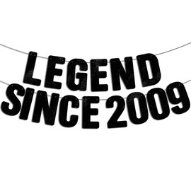 Pre-Strung Legend Since 2009 Black Glitter Banner, Happy 17th Birthday Decorations for Boy, 17 Year Old Anniversary Party Decor for Girl