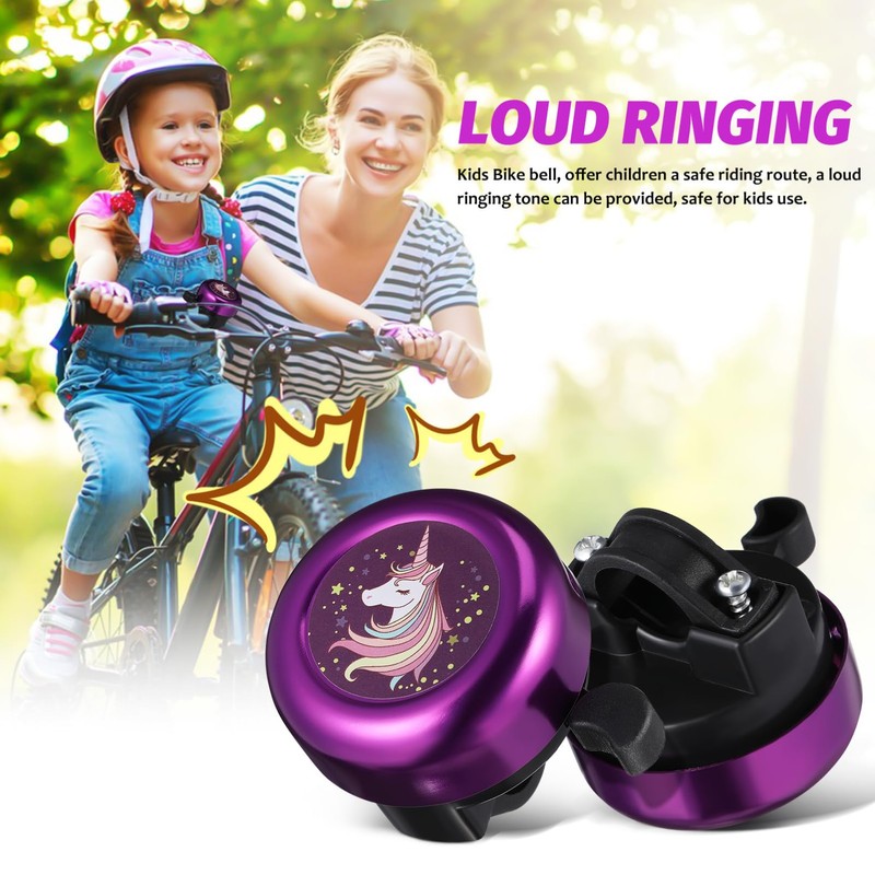 Sewroro Unicorn Bike Bell Purple Bicycle Handlebar Bell with Loud