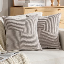DecorMommt Cushion Cover, 50 x 50 cm, Light Grey Cushion Cover, Autumn Pillowcase, Modern Cushion Covers, Corduroy Velvet Soft Cushion Covers, Set of 2 Pillow Covers for Living Room, Bedroom, Garden,