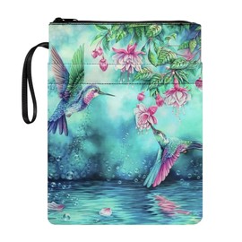 Poceacles Hummingbird Flowers Leaf Printed Zipper Book Cover Polyester Book Protector Paperback Book Cover for Book Lovers