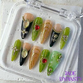 NailPhoria｜SURPRISE DEAL Collections (70 Styles) acrylic press nails:_Jade Dynasty_L