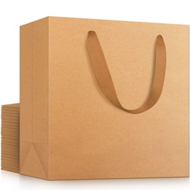 EUSOAR Kraft Gift Wrap Bags, 25pcs 12.5" x4.5'' x11'' Kraft Paper Bag with Ribbon Handles for Retail Merchandise Wedding Birthday Party Favor