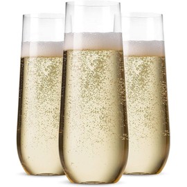 Munfix 36 Pack Stemless Plastic Champagne Flutes Disposable 9 Oz Clear Plastic Toasting Glasses Shatterproof Recyclable and BPA-Free